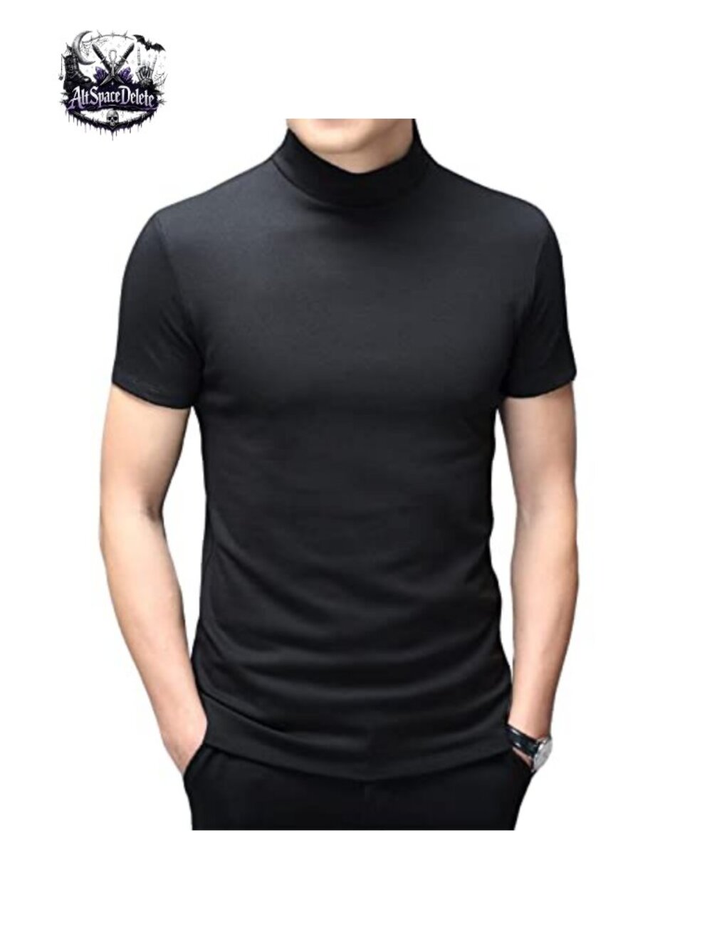Men's Cotton Slim Fit Mock Turtleneck Short Sleeve T-Shirt
